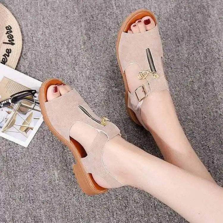 

Women's Summer Casual Sandals Breathable Slip-On oes Korean Sle Flat Heel Mule oes Leather Upaded Version Faionable