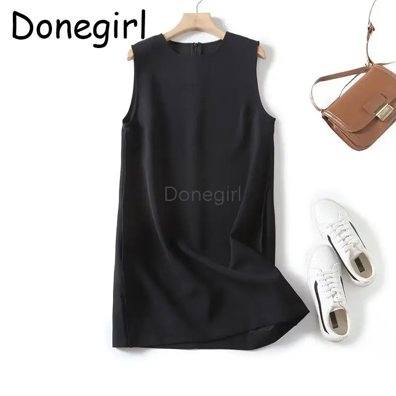 

Donegirl 2023New Fashion Autumn Women Round Neck Sleeveless Solid Dresses Loose Simple Casual Temperament Ladies Midi Dress Chic