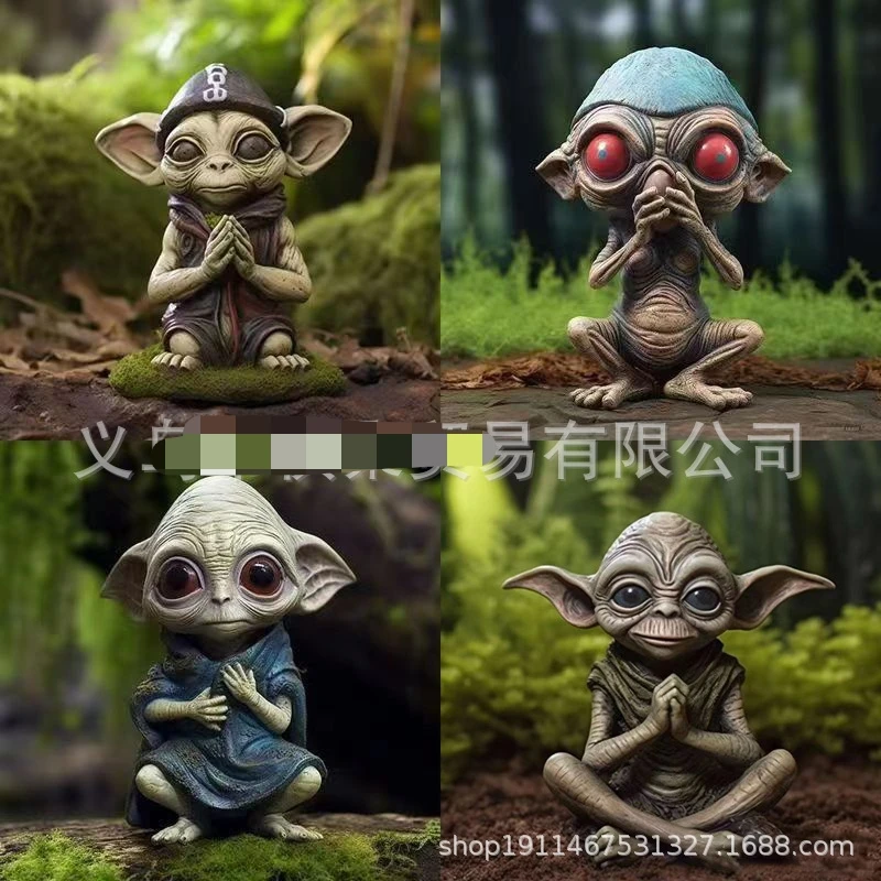 13CM HOT Alien Statue Garden Figurine For Home Indoor Outdoor Ornaments Martians Sculpture Decoration Halloween Decoration