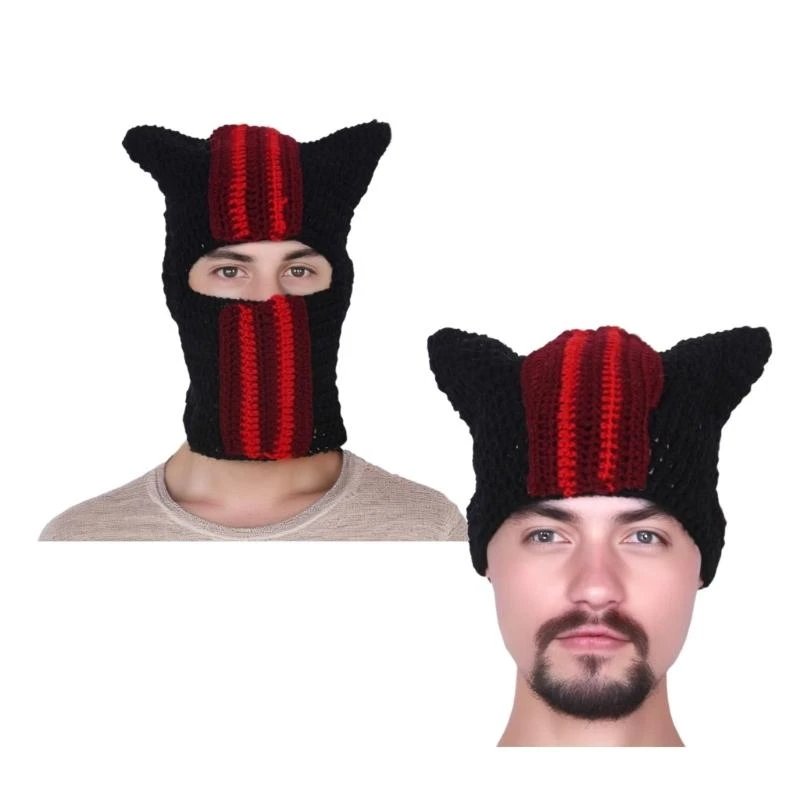 400A Novelty Balaclava Hat for Adult with Devil Ear Knitting Hat Pilling Resistant Balaclava Hat Full Face Mask Hat