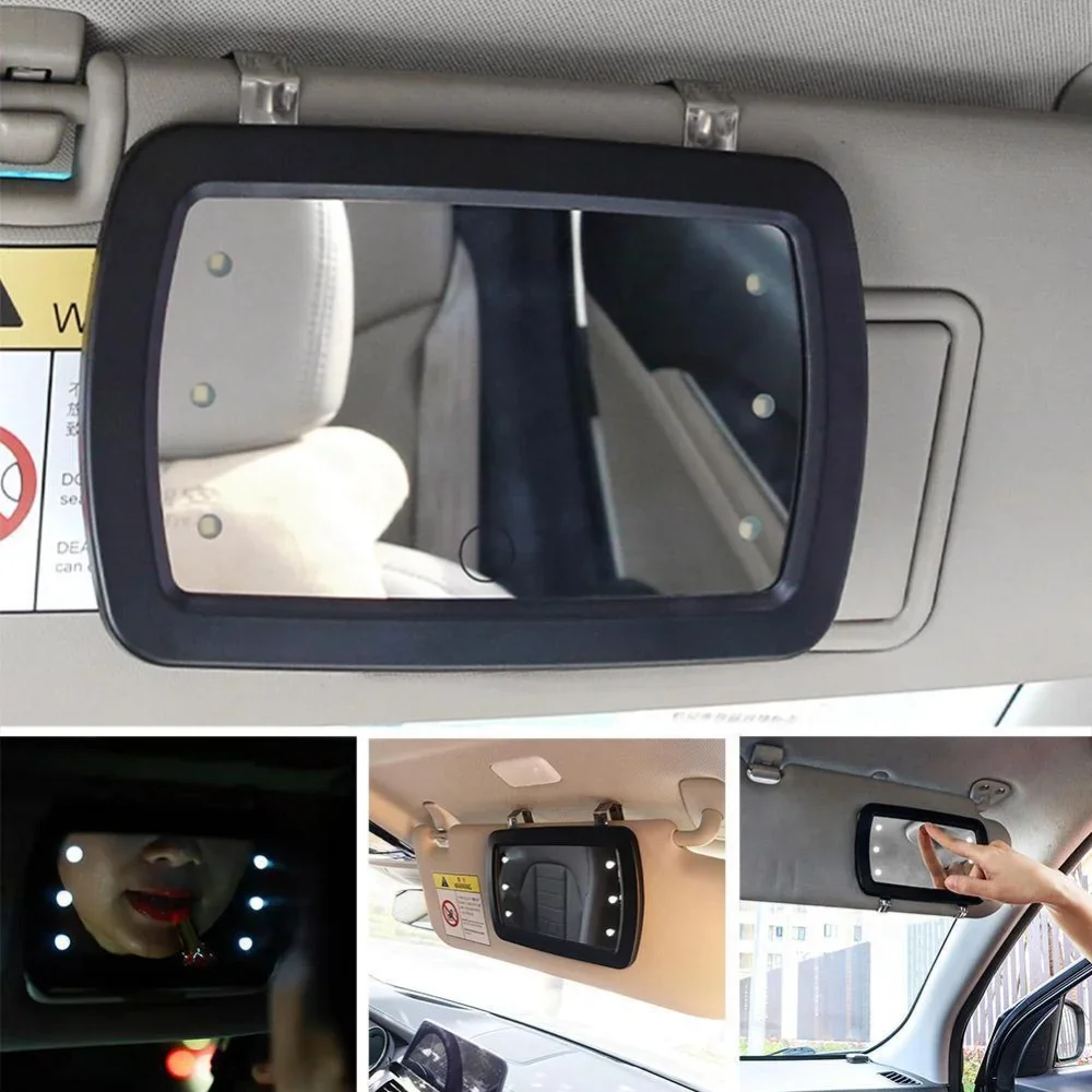 Car Interior Visor Mirror Makeup Mirror LED Switch Sun High Clear Built-in Lithium Battery Sensor Adjustable Auto Accessories