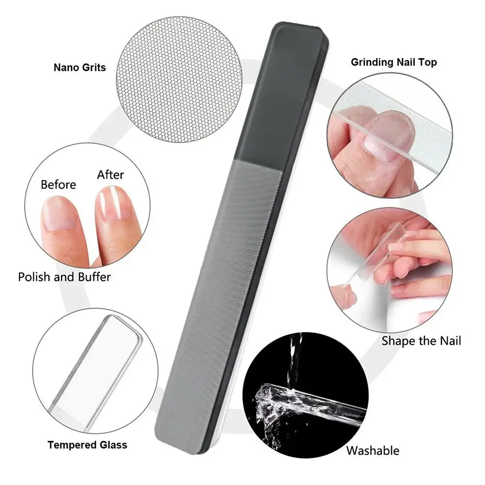 Nano Glass Nail File Professional Polishing Manicure Care Crystal Storage Nail Tool Washable with Glass Polish Tool Nail Ar U8V8