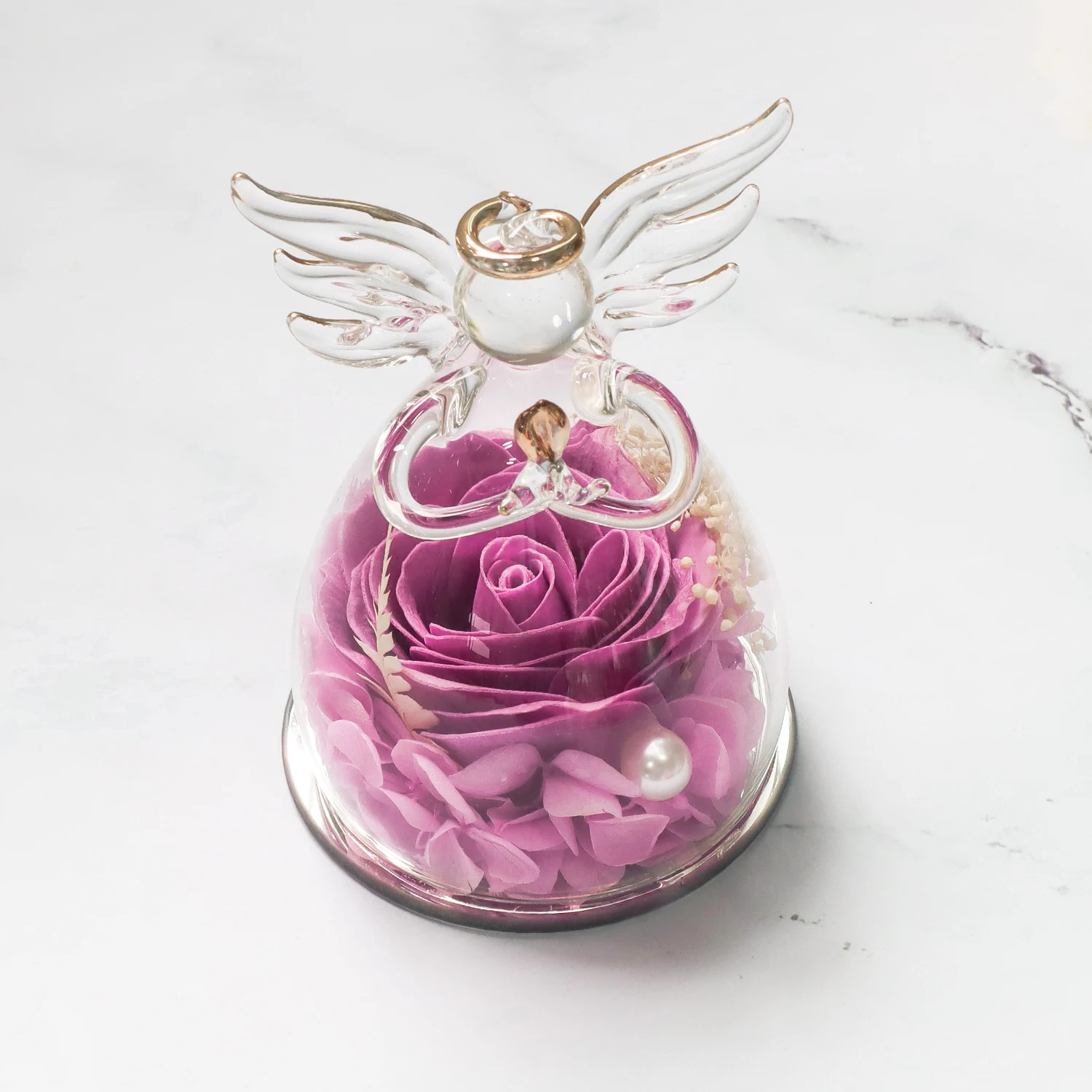 

Gifts for Girlfriend 4.33" Soap Rose In Angel Glass Dome Artificial Flower Christmas Valentine Love Thank You Gifts for Women