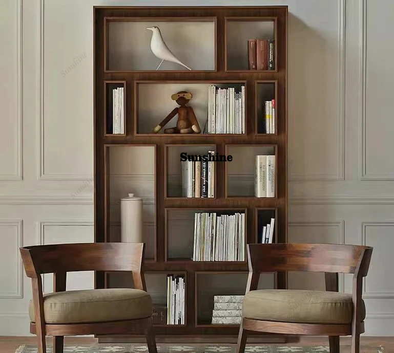 

Nordic light luxury bookcase partition bookshelf walnut color bookcase