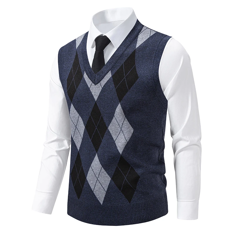 6 Colors Men's Sweater Vest Casual Sleeveless Knit Pullover V Neck Knit Fabric Business Casual Office Man Clothes