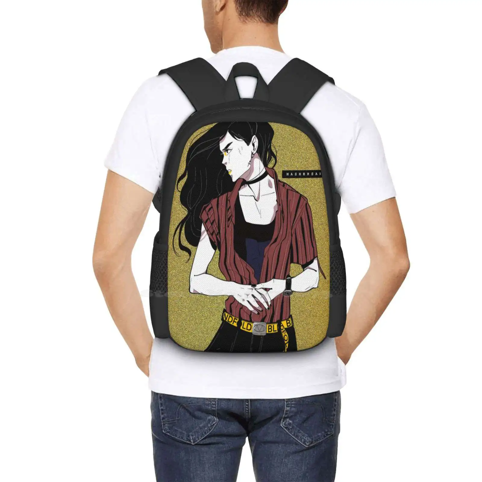 Mochila con los ojos vendados Mitsu para hombres, mujeres y niñas, bolsa de fondo dorado de Mashersan, adolescentes, Mitsu, Mashersan, Manga, cómics de Anime