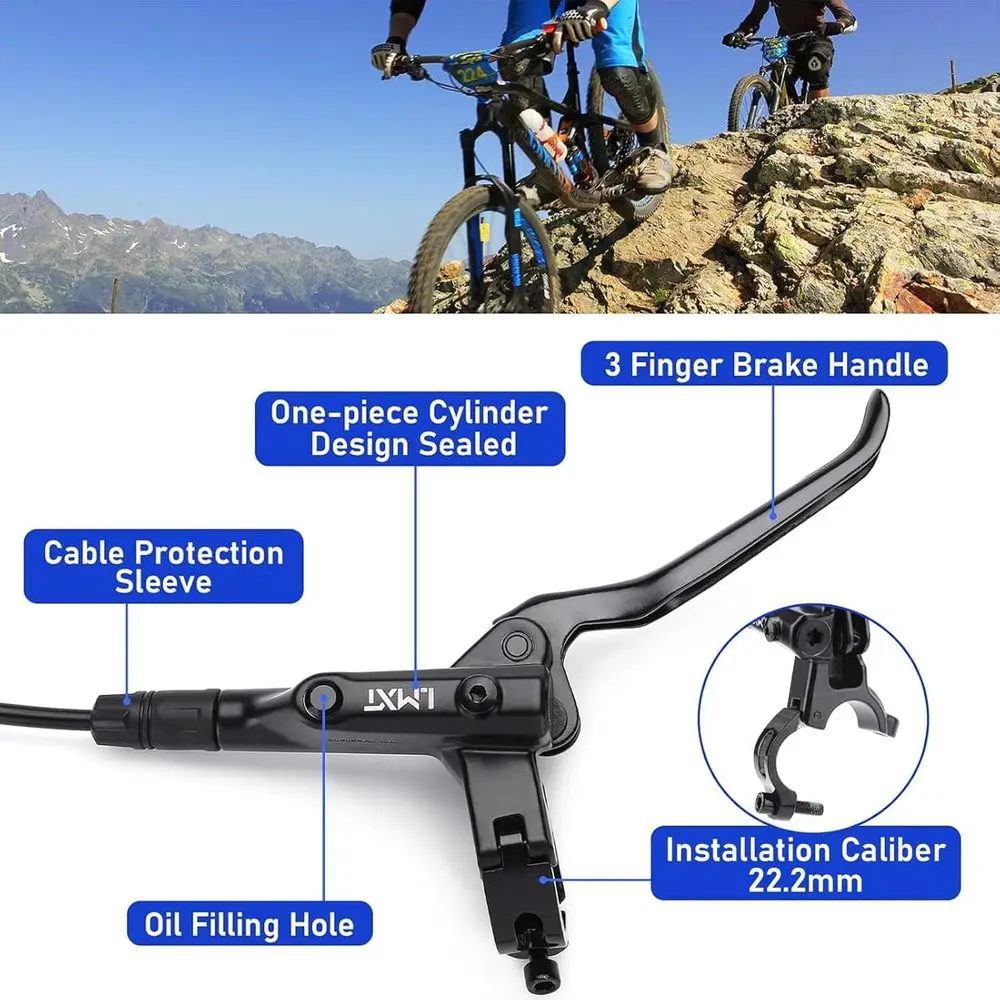 مجموعة فرامل قرصية MTB بأربعة مكابس من TOBWOLF، مجموعة فرامل هيدروليكية مع دوارات 160 مم وسادات فرامل سيراميك، أمامي يسار 85 سم & R