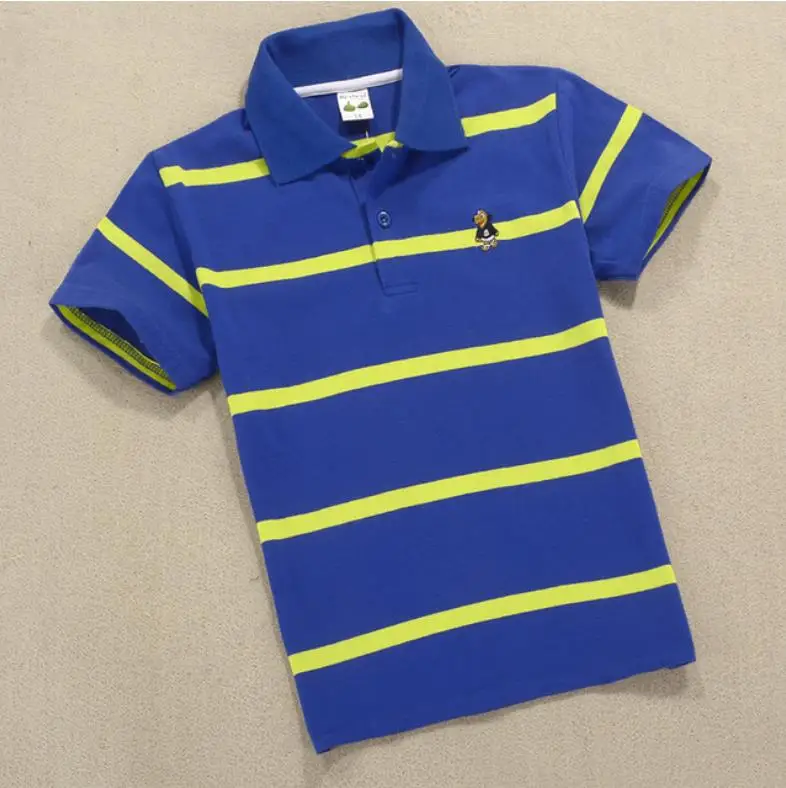 New Summer Teen Boys 3-14Yrs Polo Shirt Kids Clothes Boys 8 To 12 Short Sleeve Striped Cotton T-shirt Children Teenager Girls To