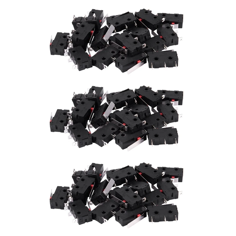 Micro-Limit Switch em preto e prata, momentâneo, SPDT, 3 pinos, CA 125V, 250V, 5A, 60pcs