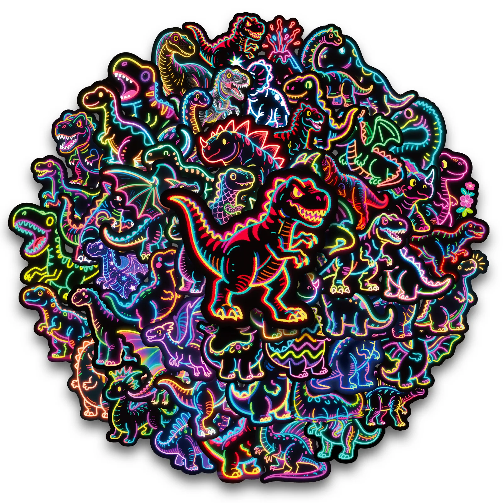 

10/30/56PCS New Neon Colored Dinosaur Cartoon Sticker DIY Phone Laptop Luggage Skateboard Graffiti Decals Fun for Kid