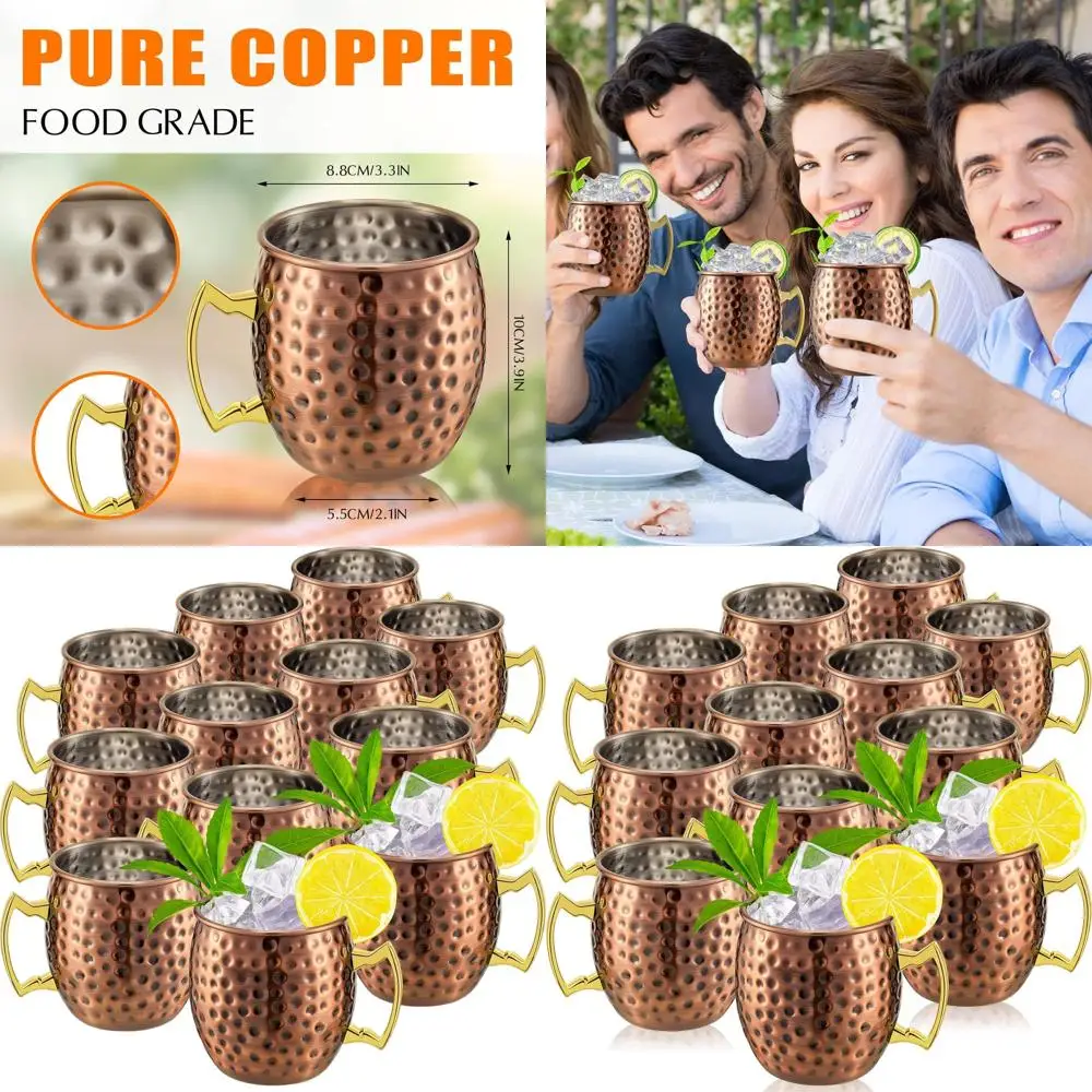Juego de mulas de Moscú de 12 piezas con tazas de acero inoxidable chapadas en cobre de bronce antiguo de 16 oz para bebidas refrigeradas