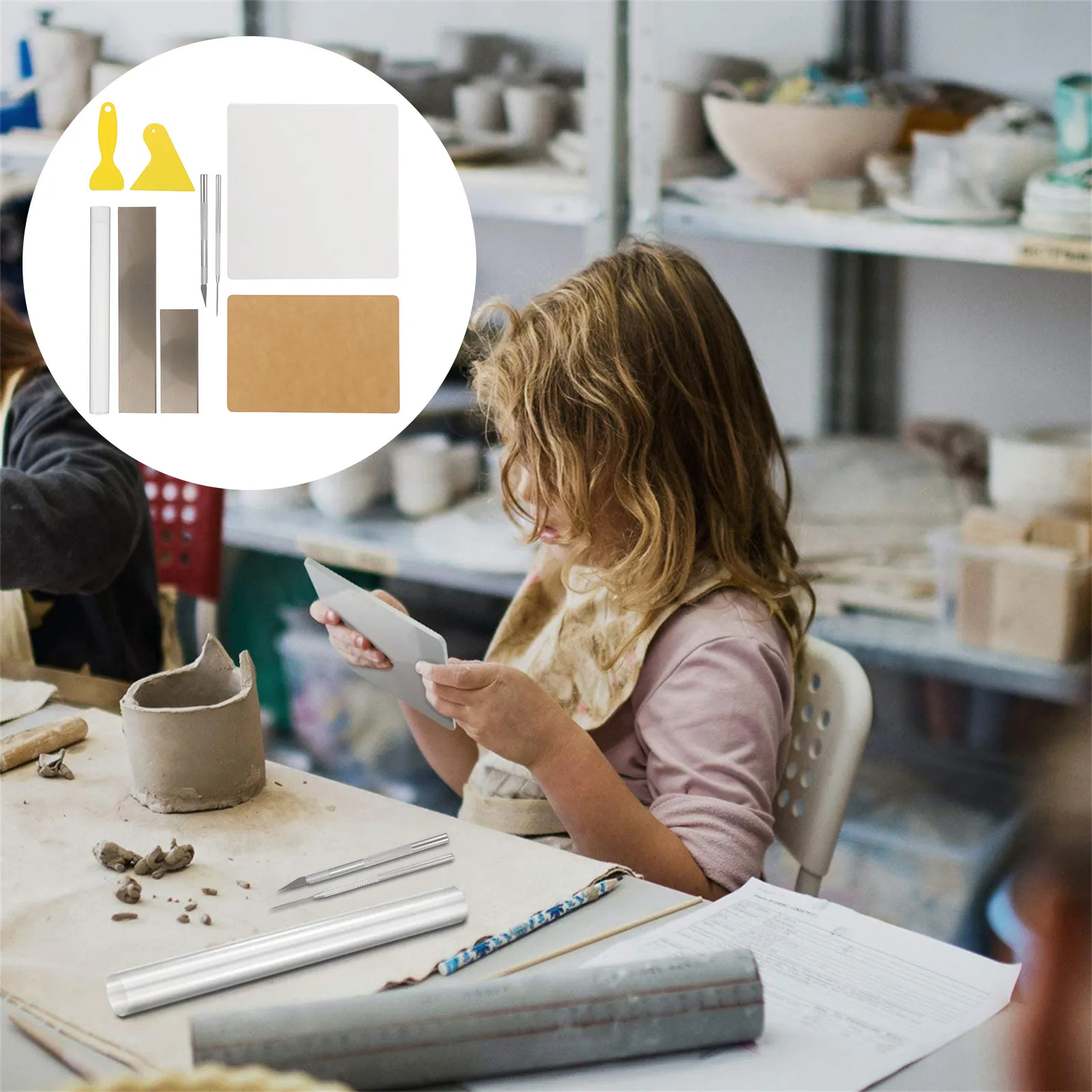 

Набор инструментов для лепки из глины: акриловый валик для формовки и обрезки, акриловая подложка для инструментов