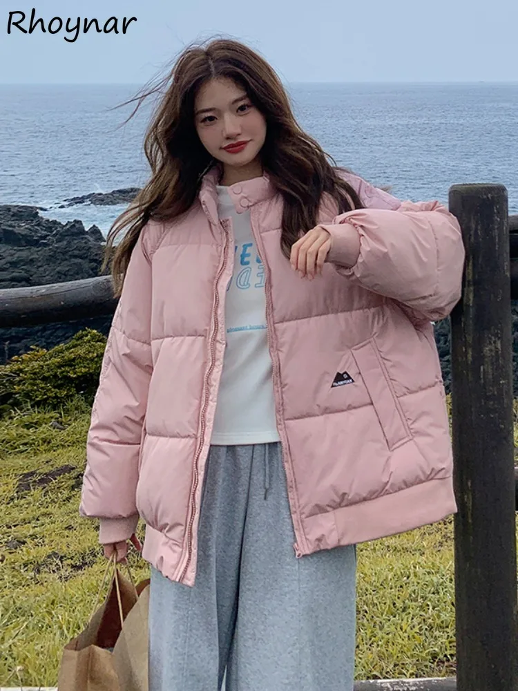 

Parkas Women Daily Casual Plus Velvet Winter Coats Tops Stand Collar Korean Style Solid All-match Fashion Students Pockets Chic