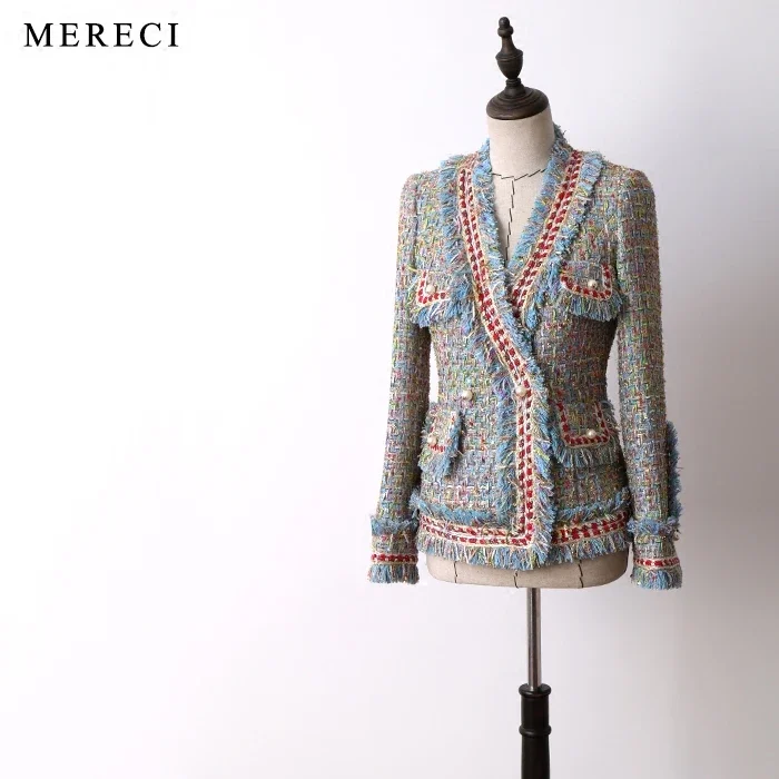 

New Coats Jacket Gourmet Gold Blue Pearl buckle small fragrant breeze short coat can customized size