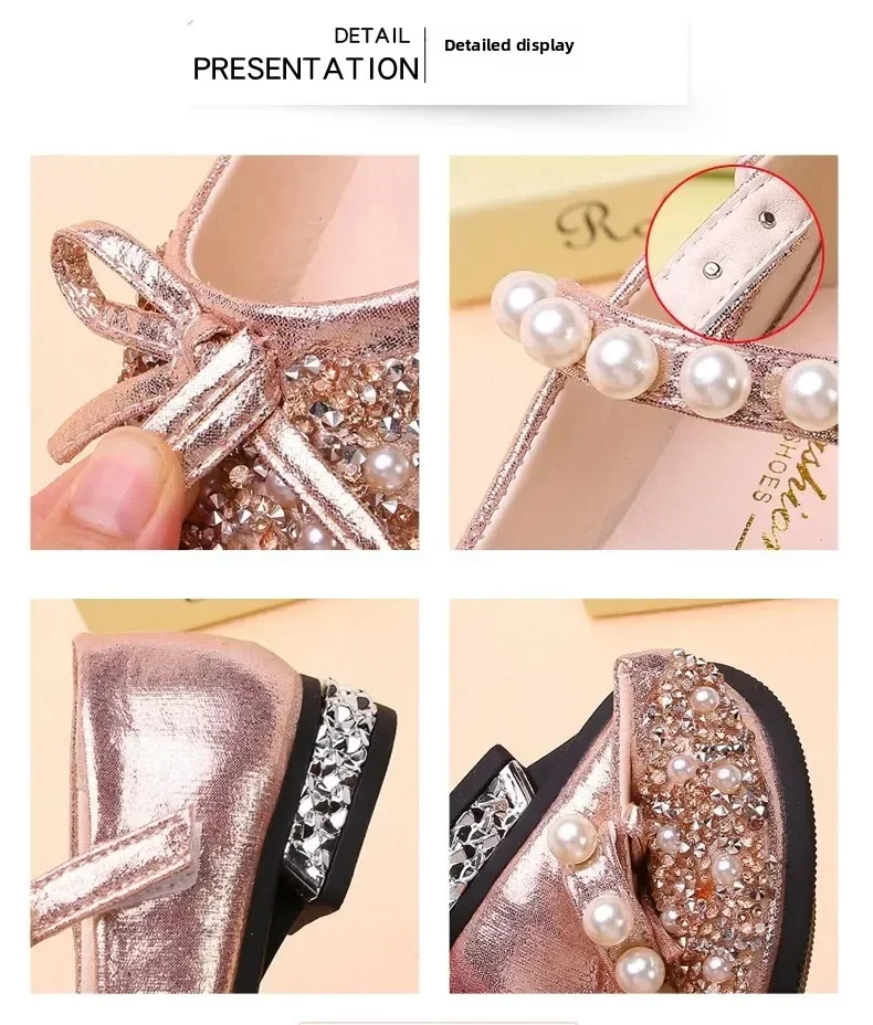 2026 Neue Sommer-Mädchenschuhe Perlenbesetzte Ballerinas Prinzessinnen-Schuhe Baby-Tanzschuhe Kinder-Sandalen Hochzeitsschuhe Gold – Detail 5