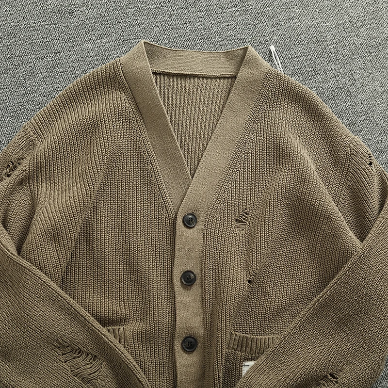 سترة محبوكة ثقيلة الوزن كسول كبيرة الحجم على شكل حرف V سترة محبوكة للرجال فضفاضة للتدمير الشخصي القديم فضفاضة طويلة... #3