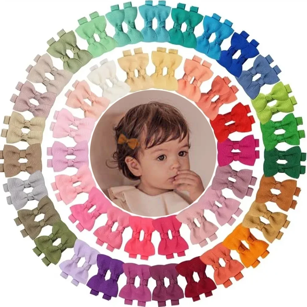

50/90pcs Colorful Grosgrain Ribbon Mini Hair Bows Set Cute Bowknot Hairpins Headwear 2'' Hair Accessories for Baby Girls