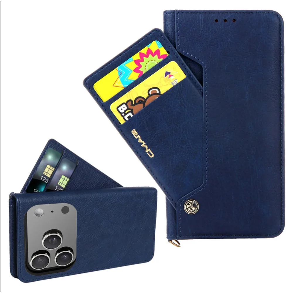 Etui z klapką do nowego iPhone'a 18 17 Air 16 15 14 13 SE 2022 12 Mini 11 Pro Max 7 8 Plus, skórzane etui portfelowe z przegródką na karty, funda — zdjęcie produktu 6