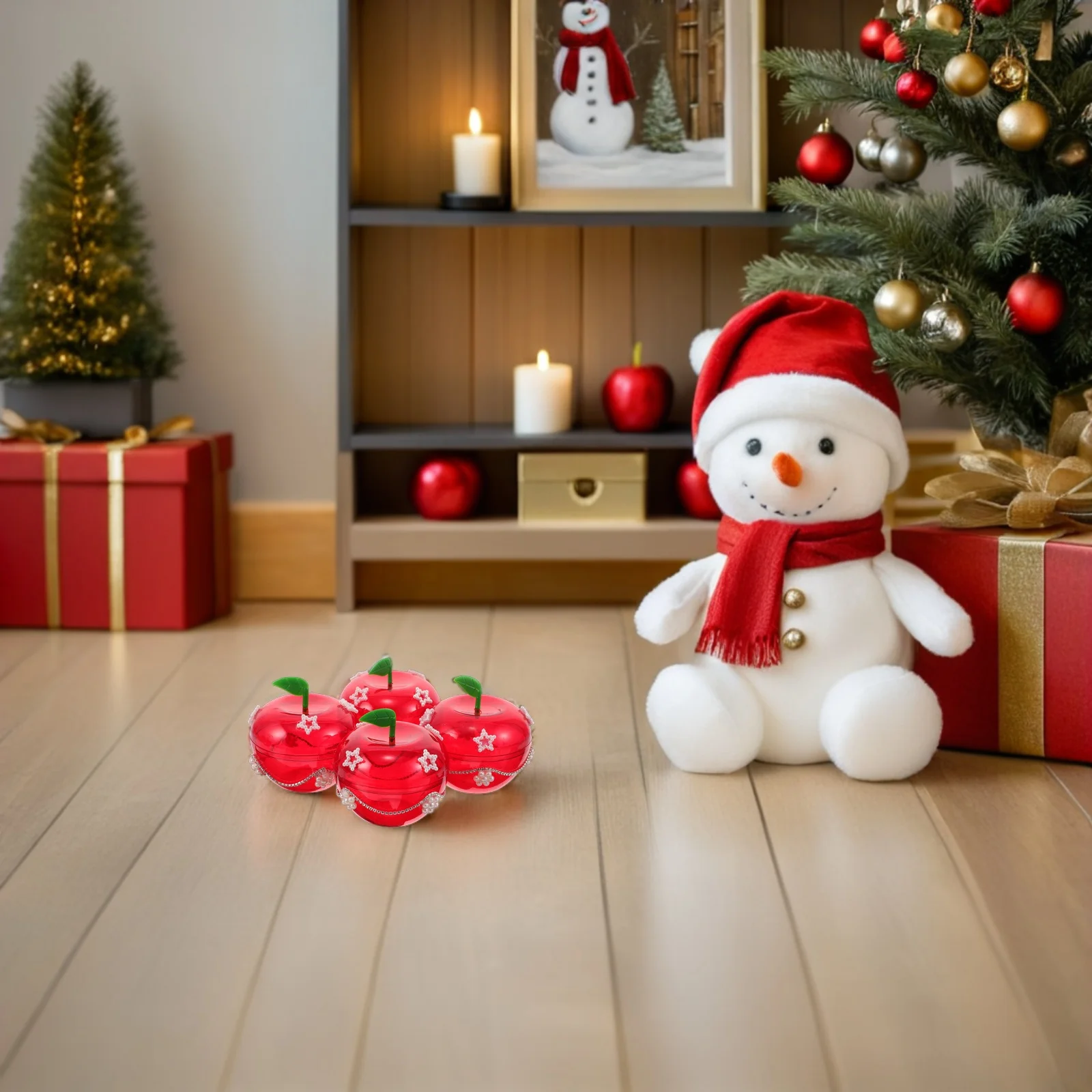 

6Pcs Red Apple Shaped Candy Box Lid Acrylic Chocolate Container Holiday Party Favor Candy Holder Chocolate Packaging