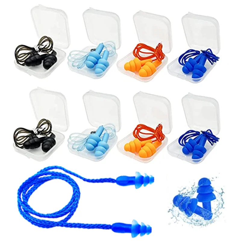 1Box Anti Lost Earplugs Noise Reduction Silicone Soft Ear Plugs WaterProof Swimming Silicone Earplugs Protective For Sleep Work