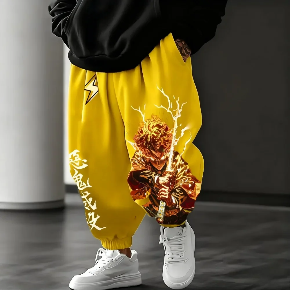 

Мужские брюки Demon Slayer, спортивная одежда Agatsuma Zenitsu, весенне-осенние брюки-джоггеры в стиле аниме, повседневные хлопковые брюки большого размера, зимние
