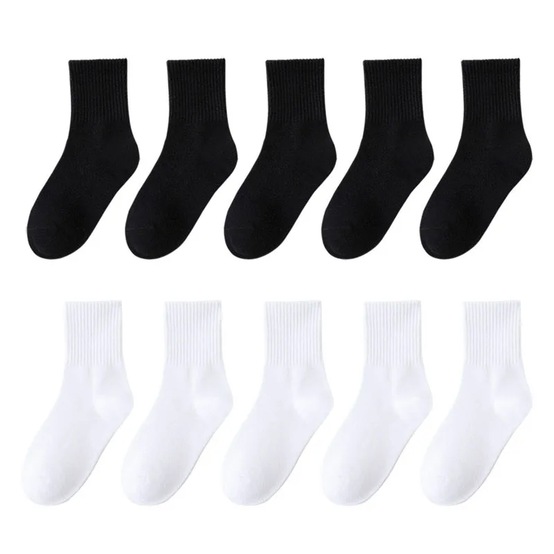 5 Pairs Kids Socks Breathable Comfortable For Boys Girls White Black Sport Socks