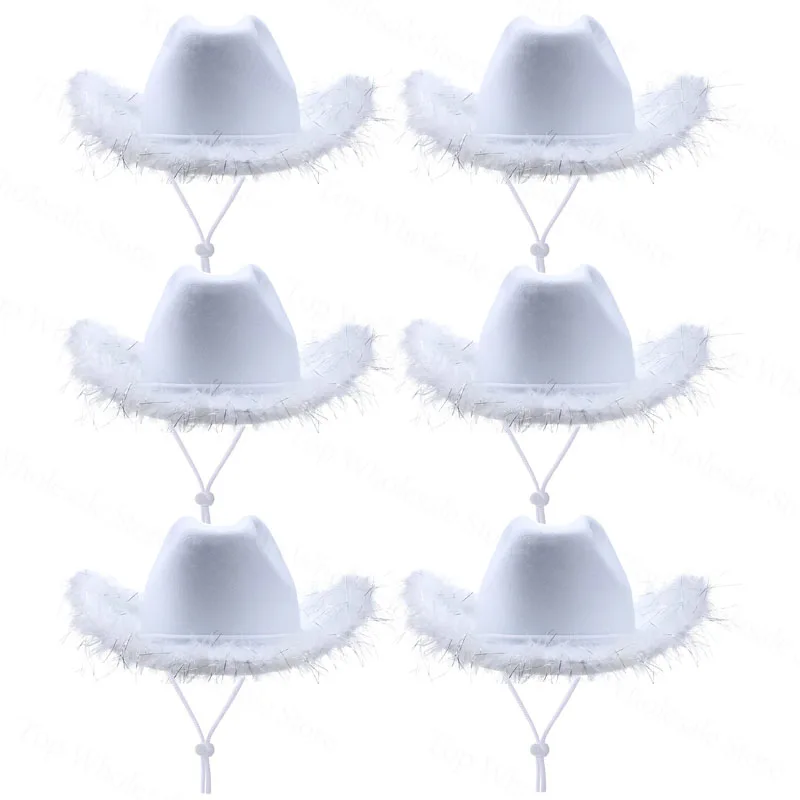 6-48Set Cowboyhoed Bulk Bruiloft Vrijgezellenfeest Hoeden Brede Rand Veer Westerse Cowgirl Hoeden voor Vrouwen Mannen Party kostuum Caps