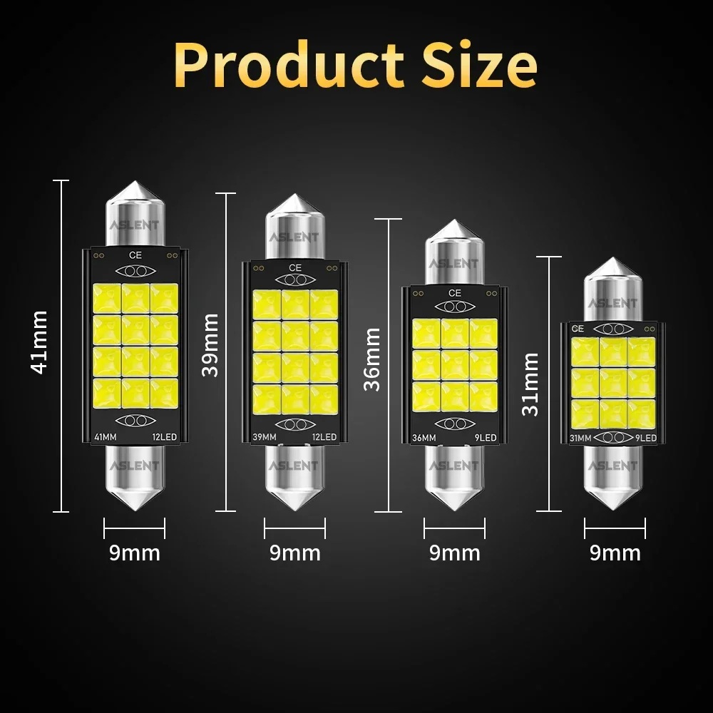 10x Festoon 31mm 36mm 39mm 41mm LED Bulb C5W C10W C3W Super Bright Car Dome Light Canbus Auto Interior Reading Lamps White 12V