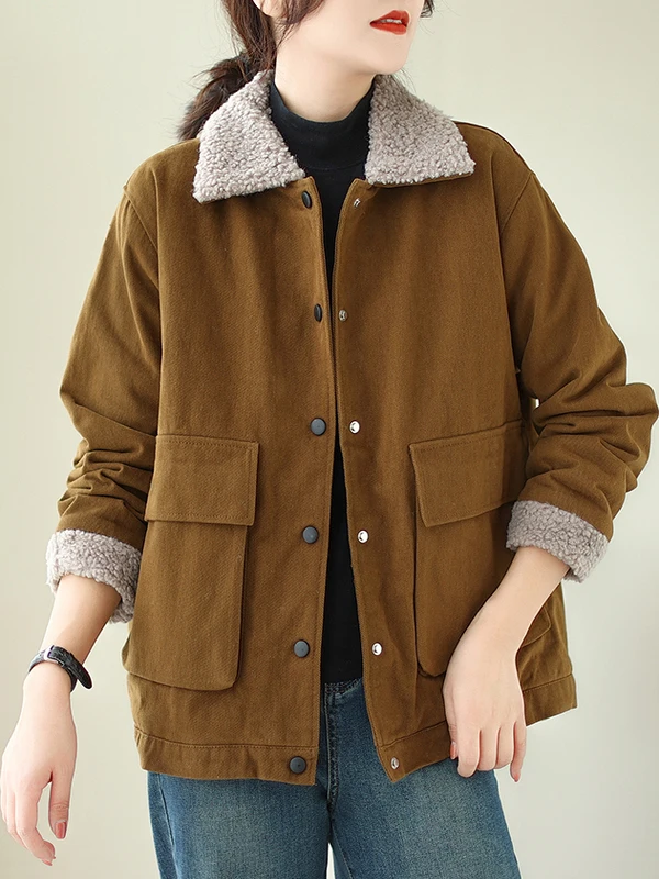 

Warm Fce Lined Casual Women's Cotton Jaet Coat Stand Collar Oversize Loose Fit Autumn Winter New Sle from Outlet