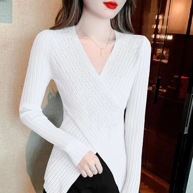 Облегающие женские пуловеры со стразами в стиле Харадзюку, одежда для работы, дешевый топ, оригинальный корейский модный осенний женский вязаный свитер