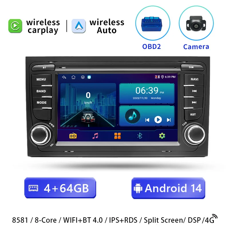 Android 14 Autoradio voor Audi A4 B6 B7 S4 B7 B6 RS4 Seat Exeo 2002-2008 RS4 B7 Radio 2008-2012 Stereo Auto Multimedia Speler GPS Navigatie Stereo Carplay