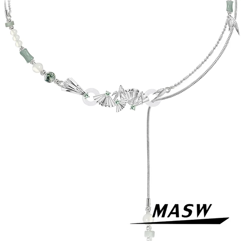 

MASW Original Design Vintage Temperament High Quality Thick Silver Plated Fan Pendant Necklace For Women Girl Modern Jewelry