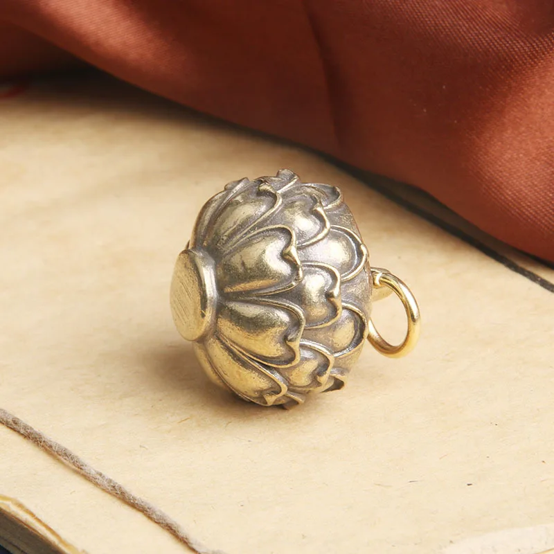 Pure Brass Lotus Aromatherapy Jar Keychain Pendant Zen Lotus Bag Pendant Antique Miscellaneous Old