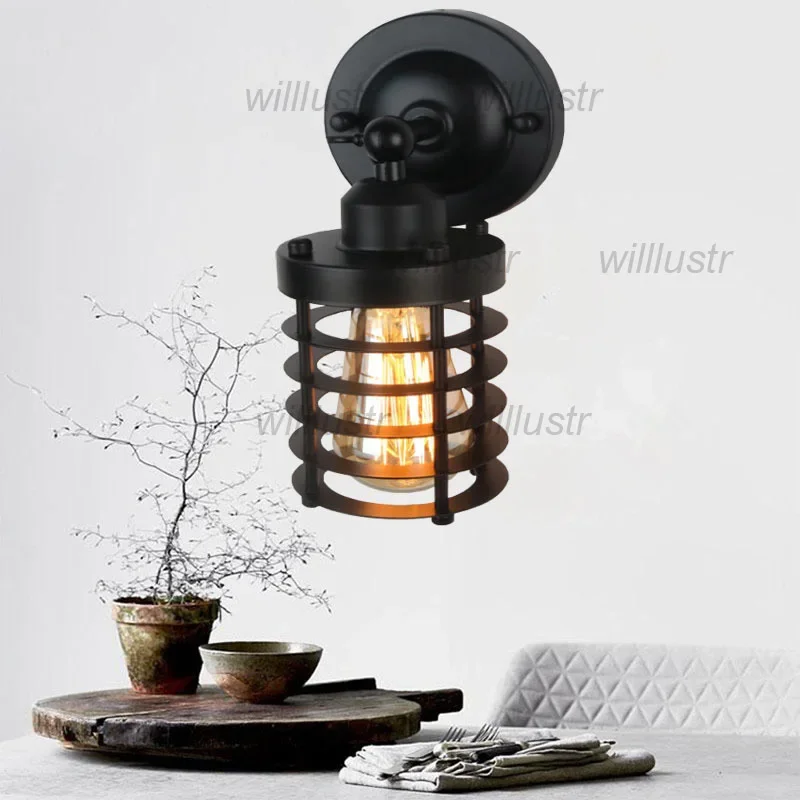 Estilo industrial lâmpada de parede metal vintage ferro arandela loft escada corredor barra varanda iluminação campo americano