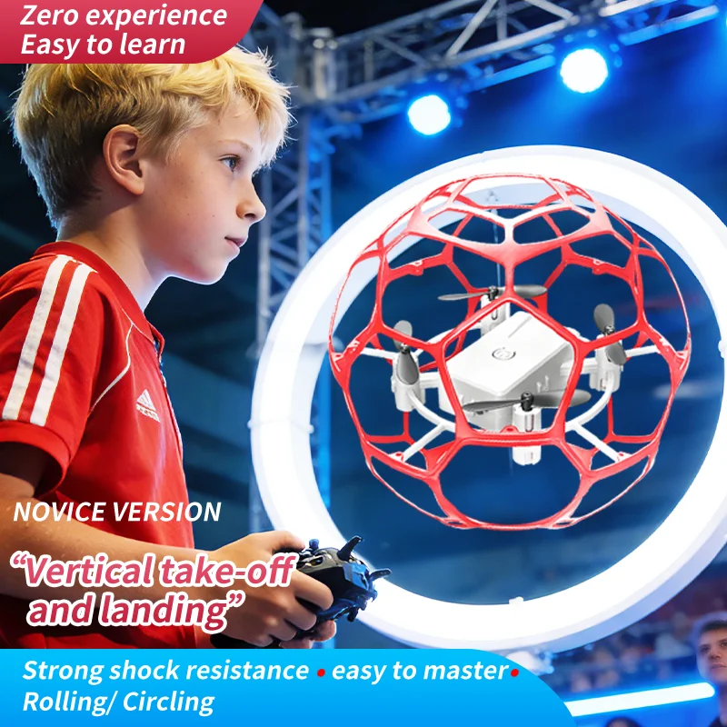 2.4G RC Racing Football Drone Full Protection Cage One-click 3D Roll Altitude Hold Crash Resistant Quadcopter Stunt Toy for Kids