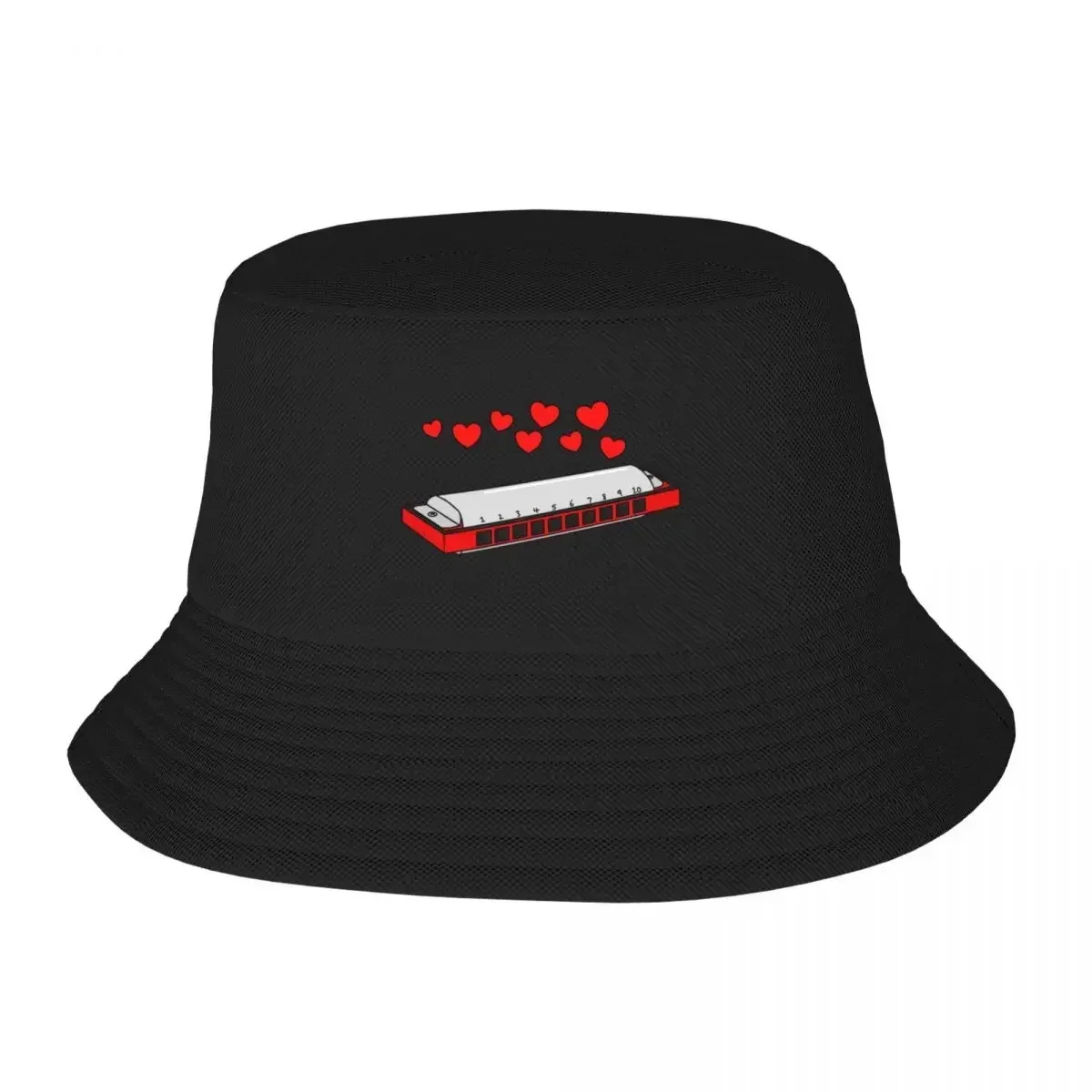 New Harmonica Valentines Day Harmonicist Wedding Musician Bucket Hat Ball Cap Mountaineering Boy Child Women's