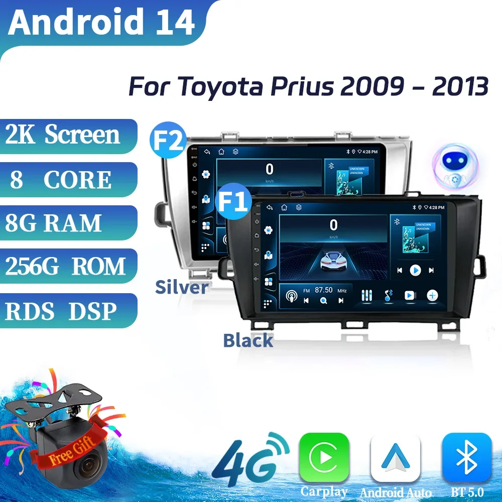 Car Radio Multimedia Video 4G GPS For Toyota Prius 2009-2013 Android 14 Navigation Car MultimediaWireless Carplay Touch Screen