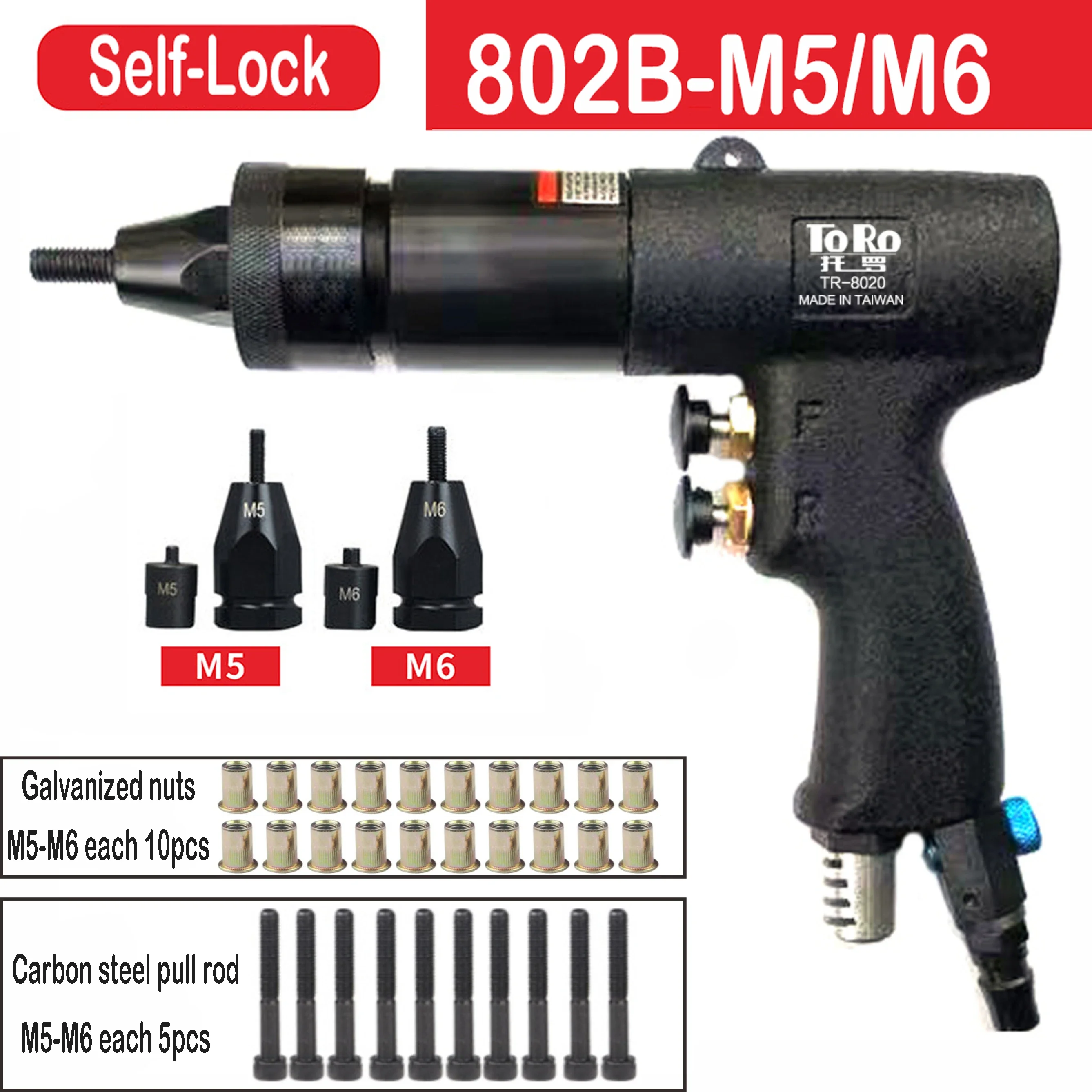 New Air Pneumatic Rivet Nut Guns Insert threaded Pull Setter Riveters Riveting Nuts Rivnut Tool for M3 M4 M5 M6 M8 M10 M12 Nuts