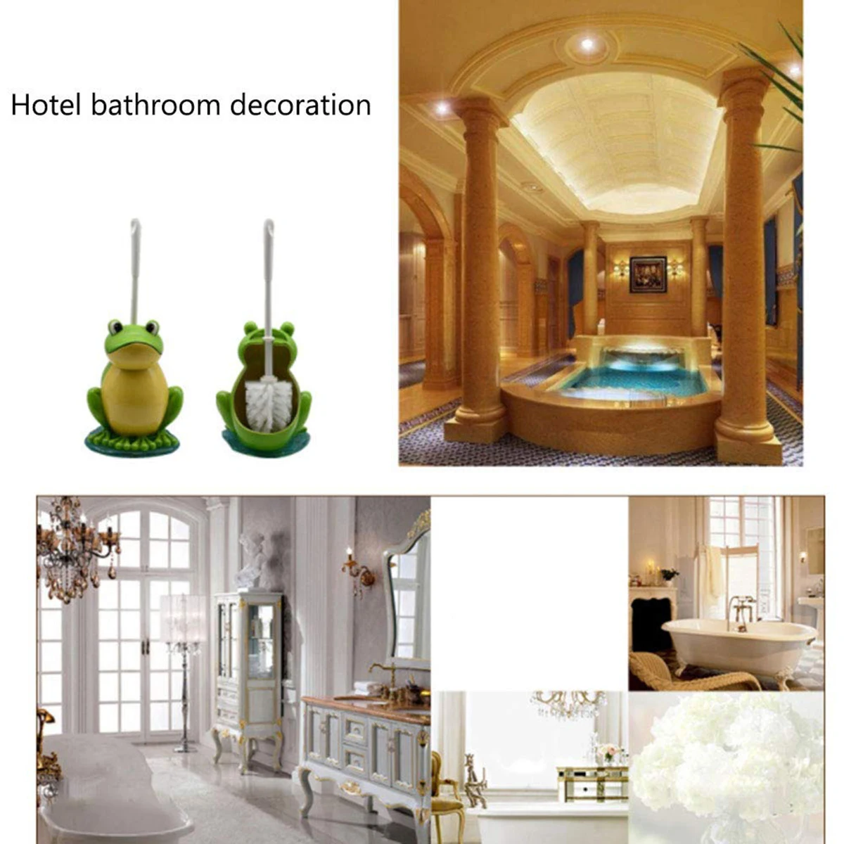 Cartoon Zittende Kikker Toiletborstelhouder Set Hars Basis Home Hotel Badkamer Schoonmaken Tool Decoratie Standbeeld