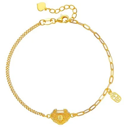 

Exquisite AU999 Pure Gold Women's Bracelet with Peace - Blessing Lock Design - Fine Chain, High - End Light - Luxury Real Gold