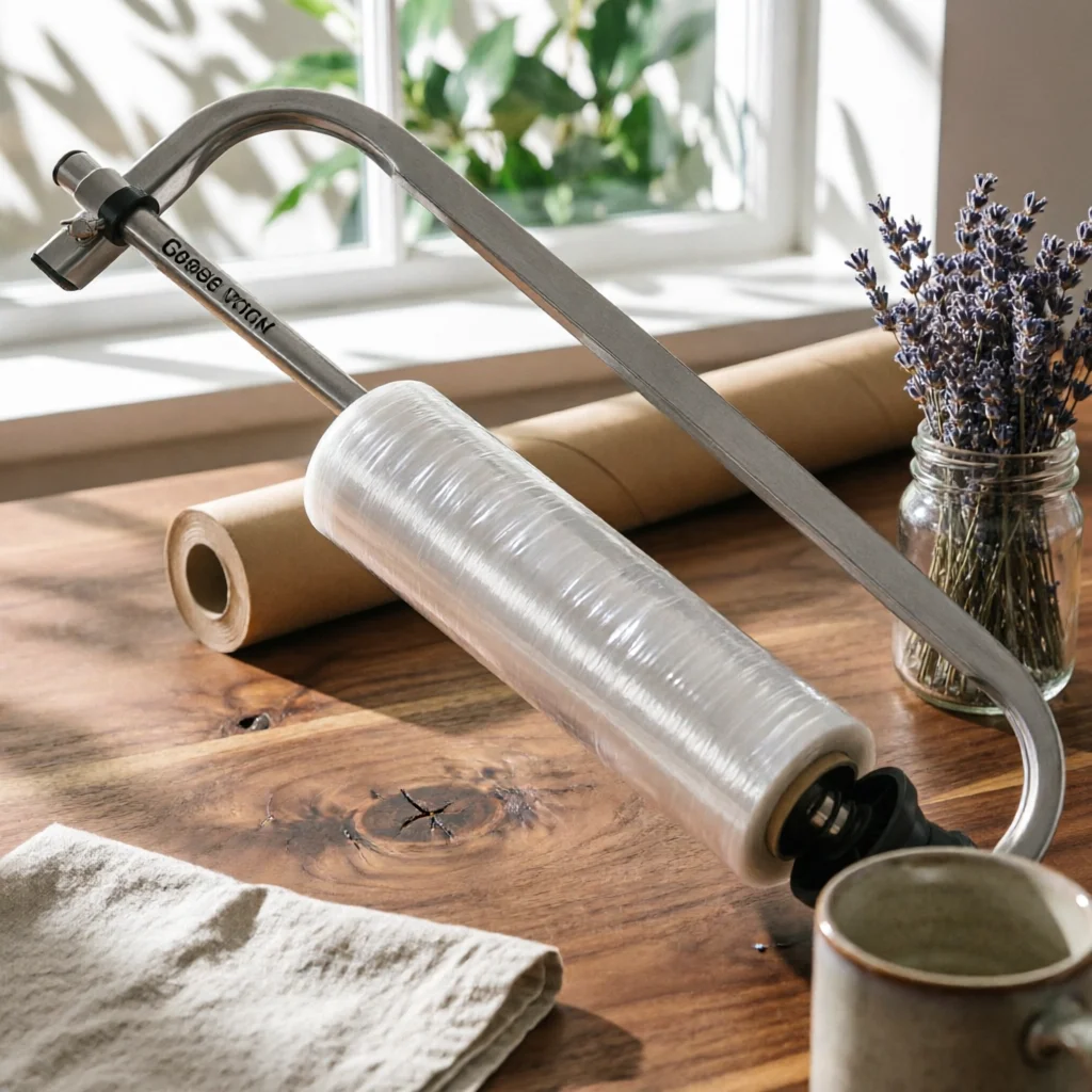 Handheld Stretch Film Dispenser Metal Stretch Film Dispenser Manual Pallet Wrapper Glossy Silvery Finish Packing Tool Silver