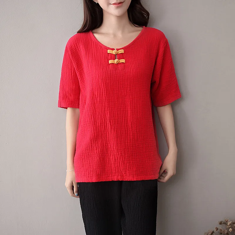 Women Button Patchwork Cotton Blouse Summer Short Sleeve Tops casual Shirts female Soft Tops blusa feminina tops de talla grande