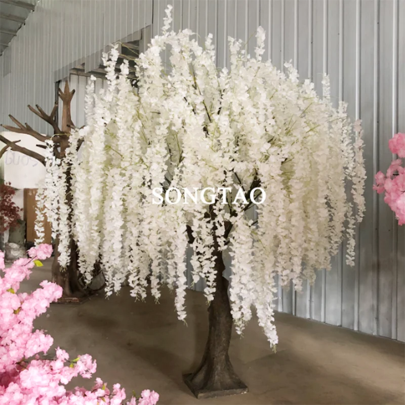 

custom.songtao Cheap large Indoor outdoor decorative silk wisteria big trees white artificial Wisteria for wedding decorati
