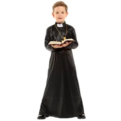 Halloween Purim Boy Minister Priest Father Costume Christianity Jesus Priest Cosplay Outfit Child Kid Long Robe Fancy Dress