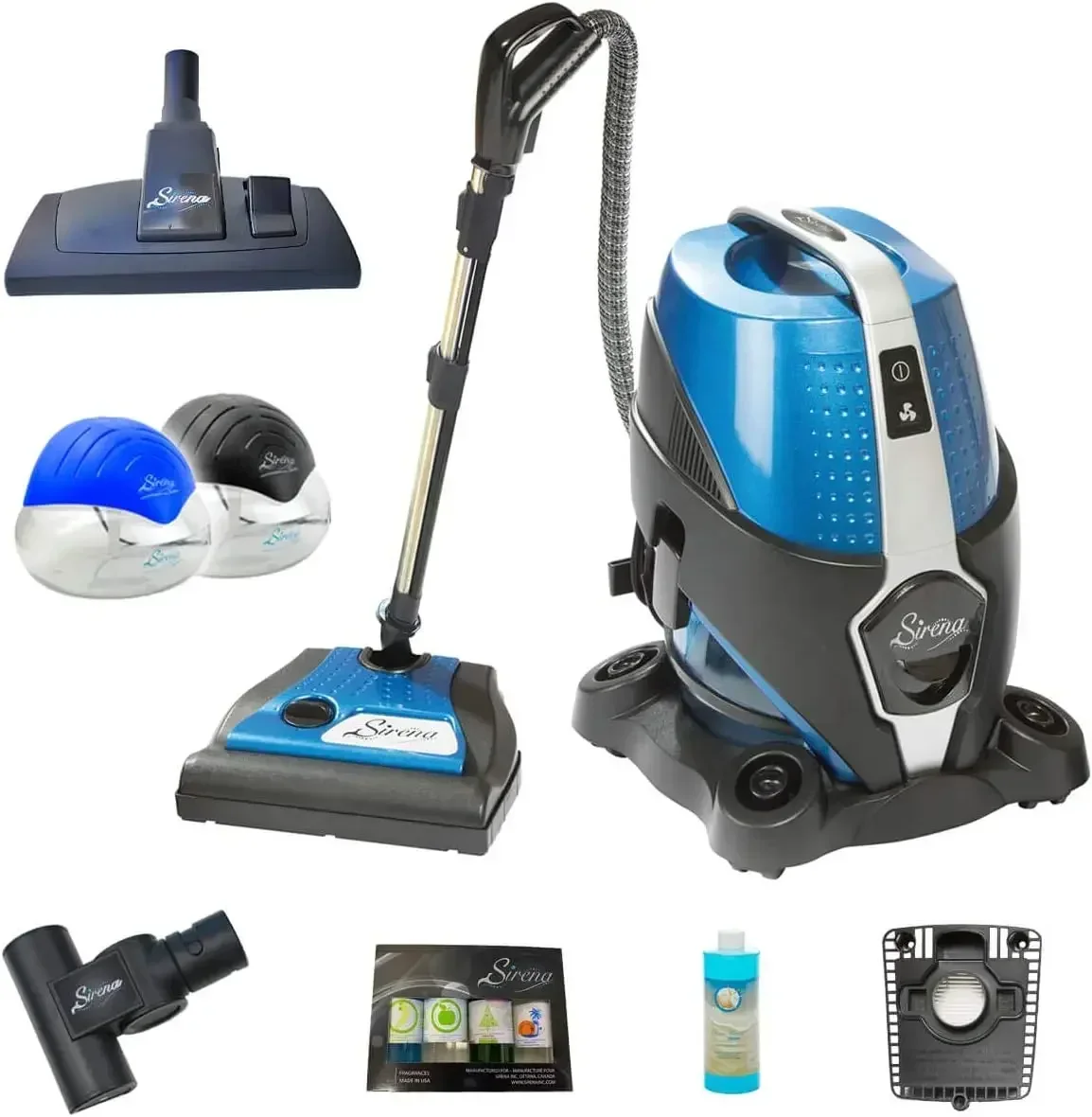 Sirena Bagless Vacuum Cleaner Premium Pack - Water Filtration Vacuum - Bonus 2 Twister Air Purifier, HEPA Filter and Turbo Brush