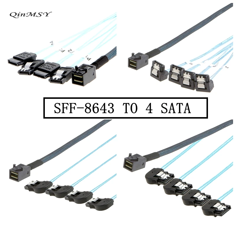 SFF-8643 Mini-SAS to SATA Cable,SFF-8643 to SATA Breakout Cable SFF 8643 to 4X SATA Mini SAS HD to SATA 90 Degree Right Angle