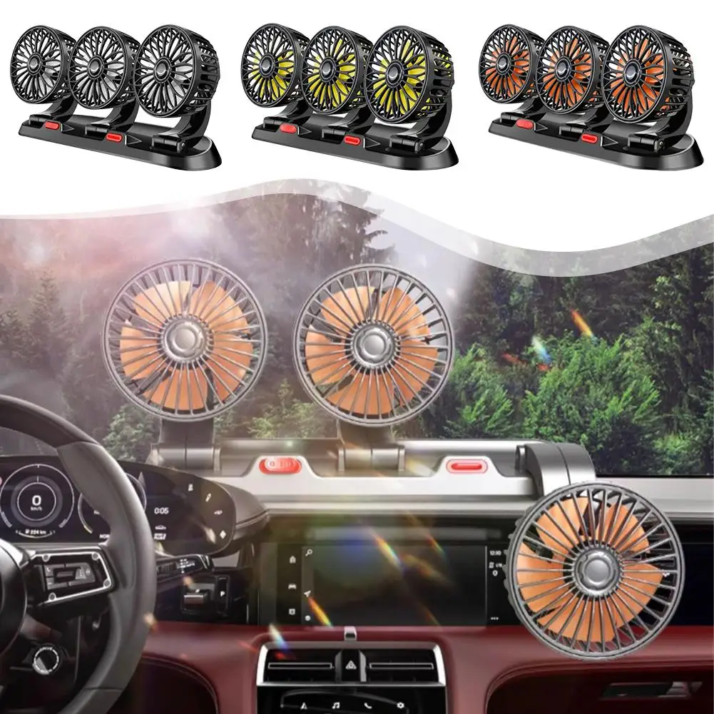 Highquality Universal Car Electric Cooling Fan,3 Head Rotatable Auto Dashboard Fan,Low Noise High Airflow for 12V/24V Cars Truck