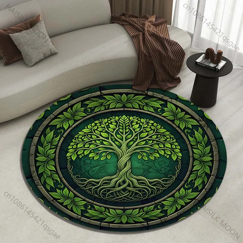 Vibrant Artistic Tree of Life Design Printed round carpet living room sofa table carpet large pet mat soft round carpet