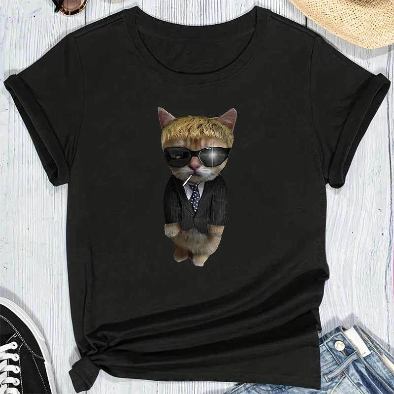 

Funny Sad Crying Cat Print T-shirt Women Harajuku Summer Casual Short Sleeve T Shirt Fashion Ulzzang Graphic Unisex Clothing Top