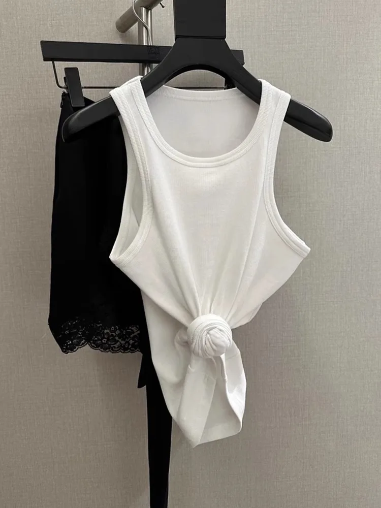 Korean Style Minimalist Sleeveless T-Shirt Women's Summer New Unique Design Twist Knot Strap Vest City Walk Mountain Climbing...